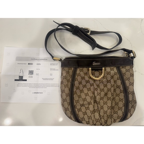 Gucci Handbags - Gucci Abbey Crossbody Shoulder Bag 203257 Gg Canvas Leather Beige Dark Brown/COA